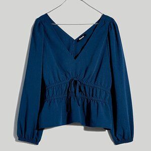 Seersucker V-Neck Peplum Top